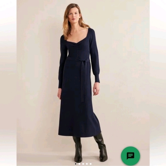 Boden Dresses & Skirts - Boden Sweetheart Midnight Navy Blue Long Sleeve Midi Sweater Dress belted Sz 6R